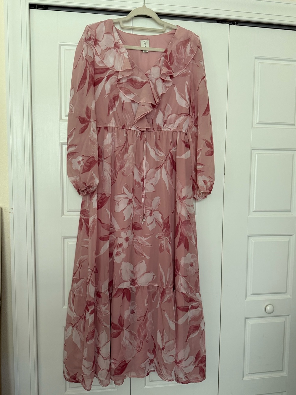 Joie Dusty Rose Floral Ruffle Maxi Dress